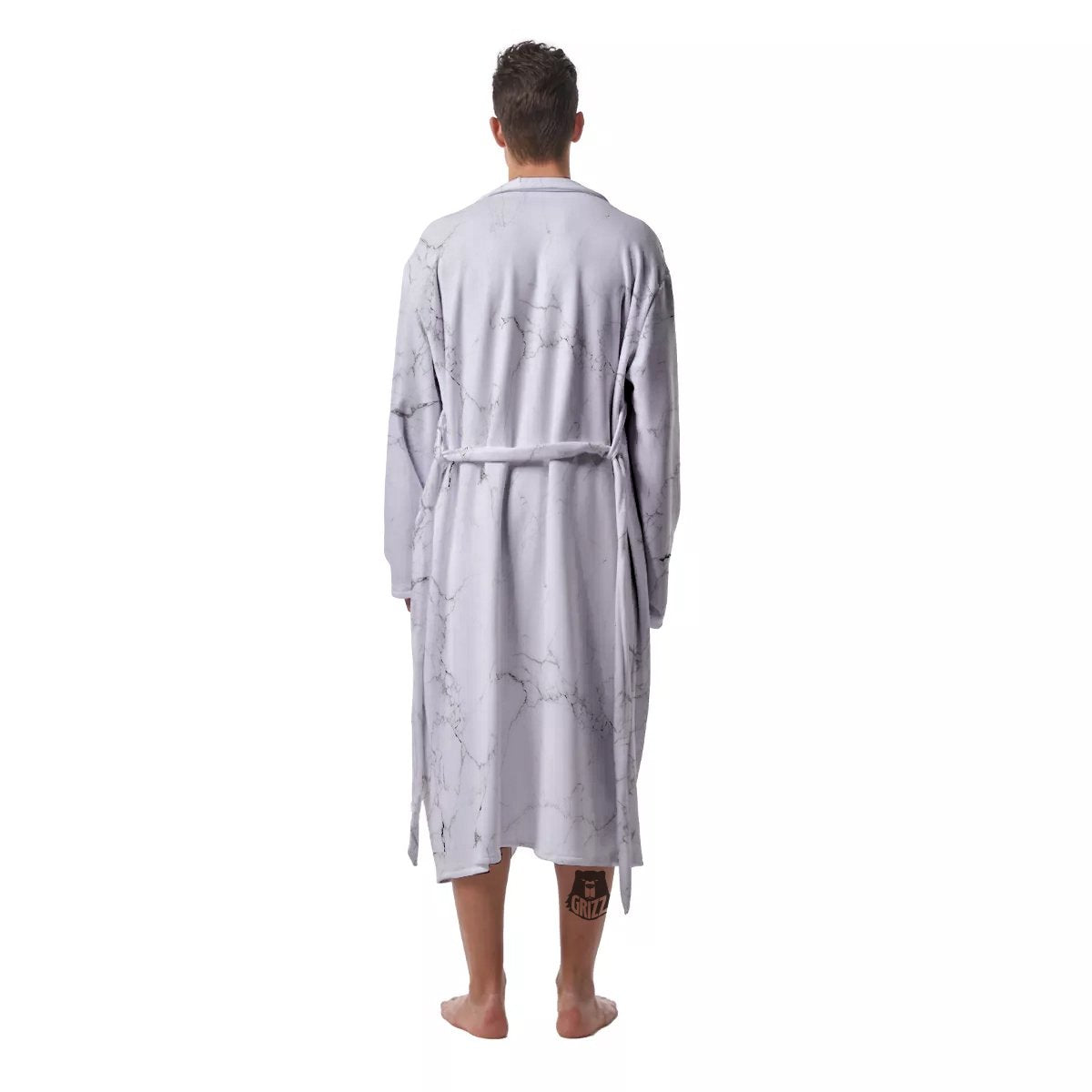White Marble Pattern Men's Robe-grizzshop