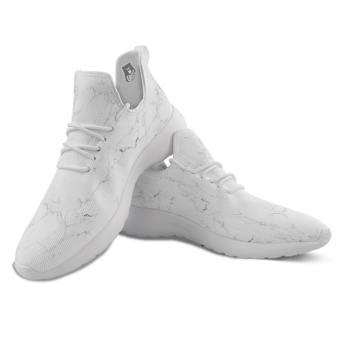 White Marble Pattern White Athletic Shoes-grizzshop