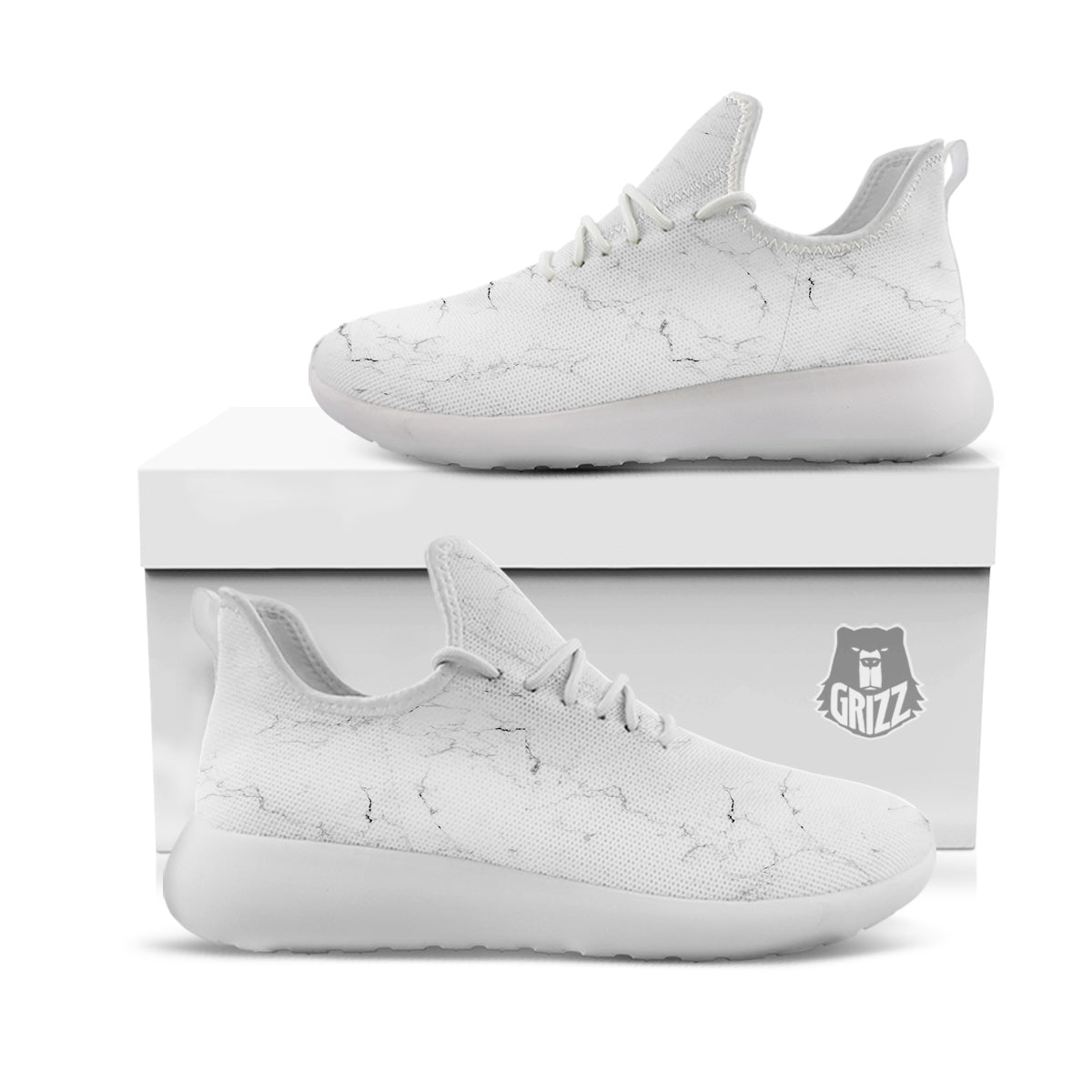 White Marble Pattern White Athletic Shoes-grizzshop