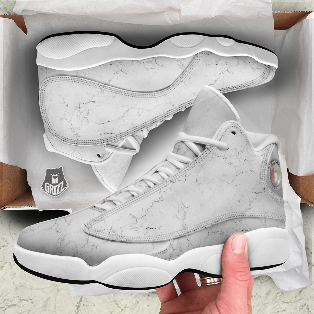 White Marble Pattern White Basketball Shoes-grizzshop