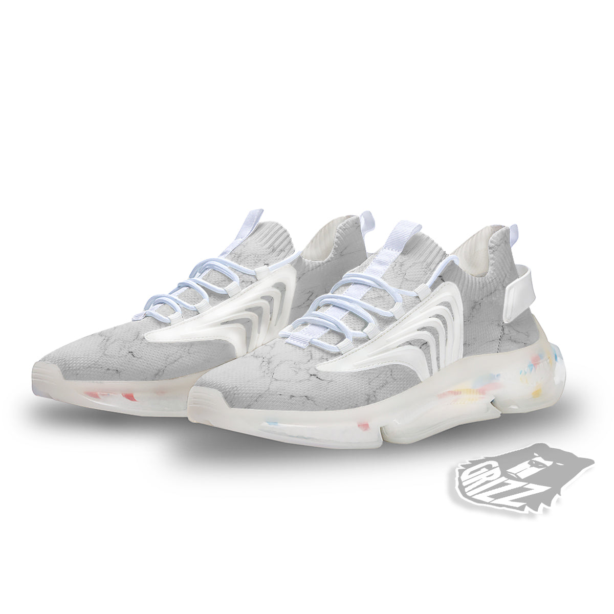 White Marble Pattern White Gym Shoes-grizzshop