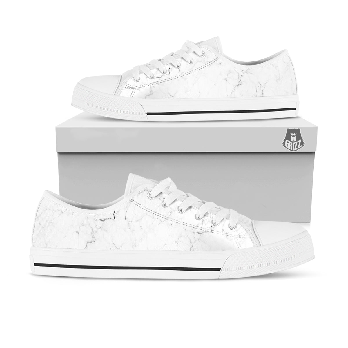 White Marble Pattern White Low Top Shoes-grizzshop
