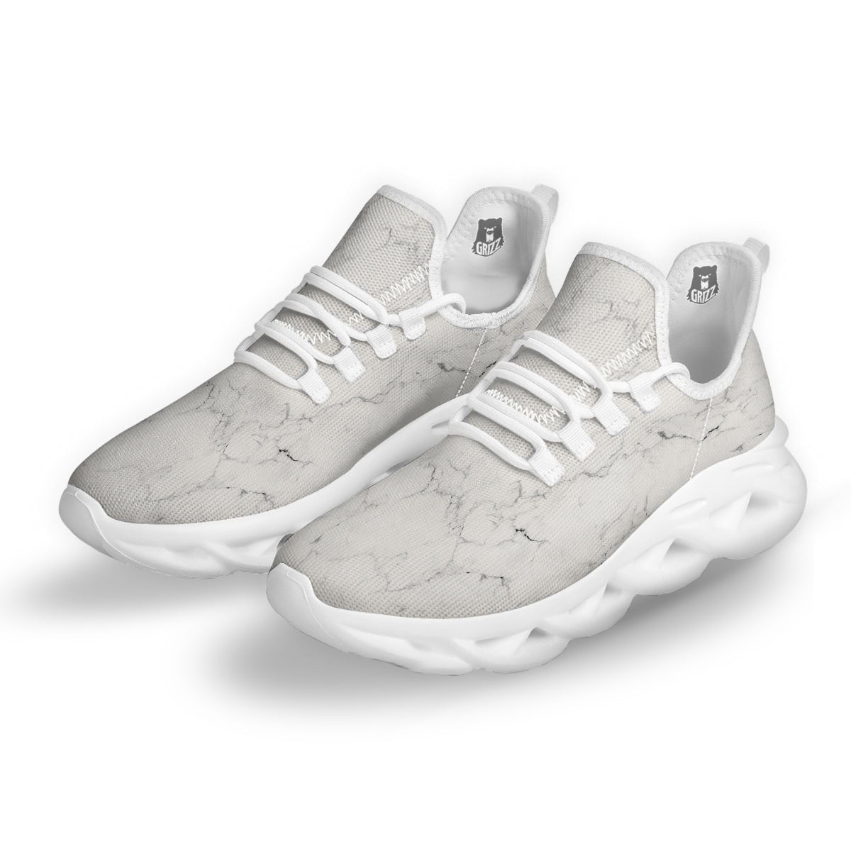 White Marble Pattern White Running Shoes-grizzshop