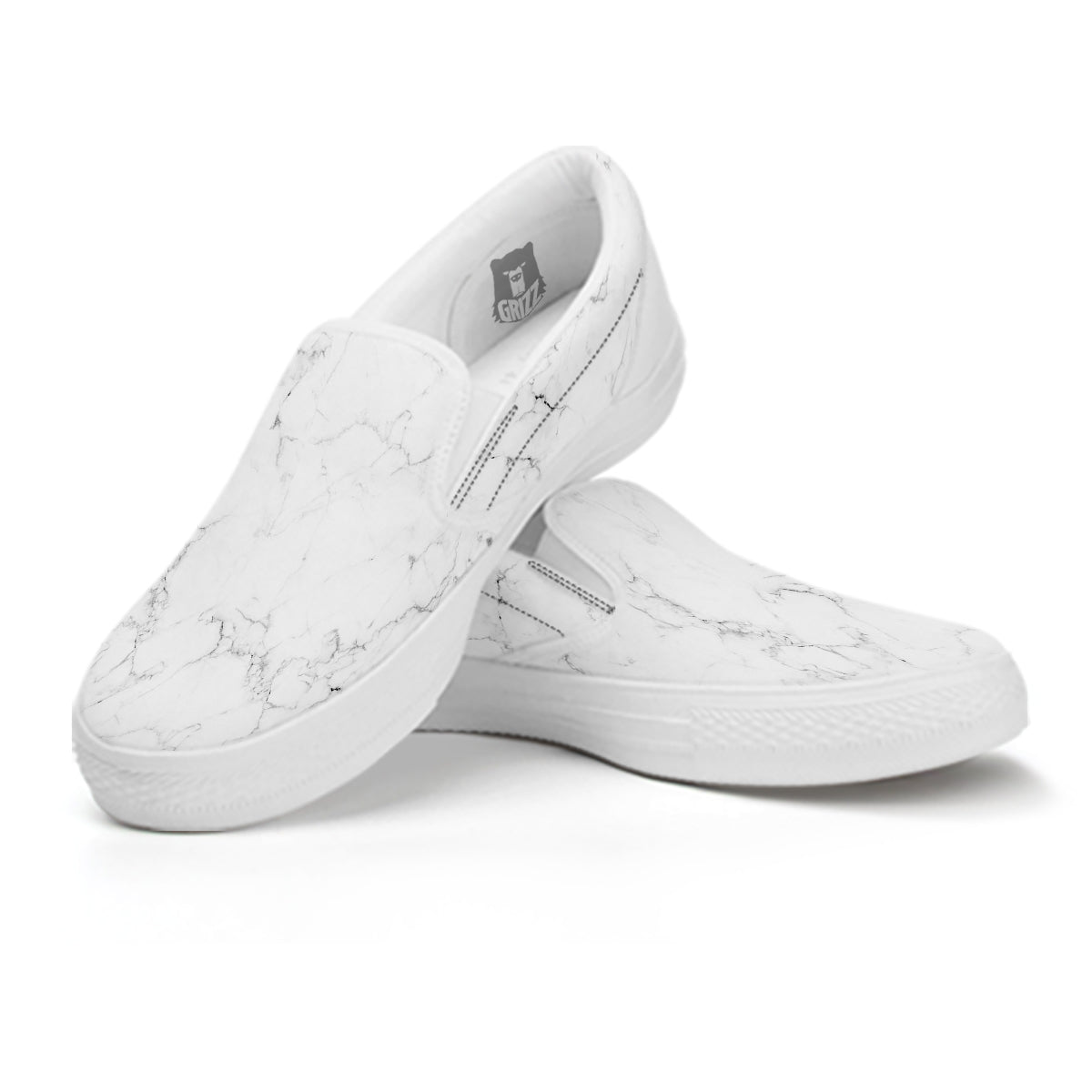 White Marble Pattern White Slip On Shoes-grizzshop