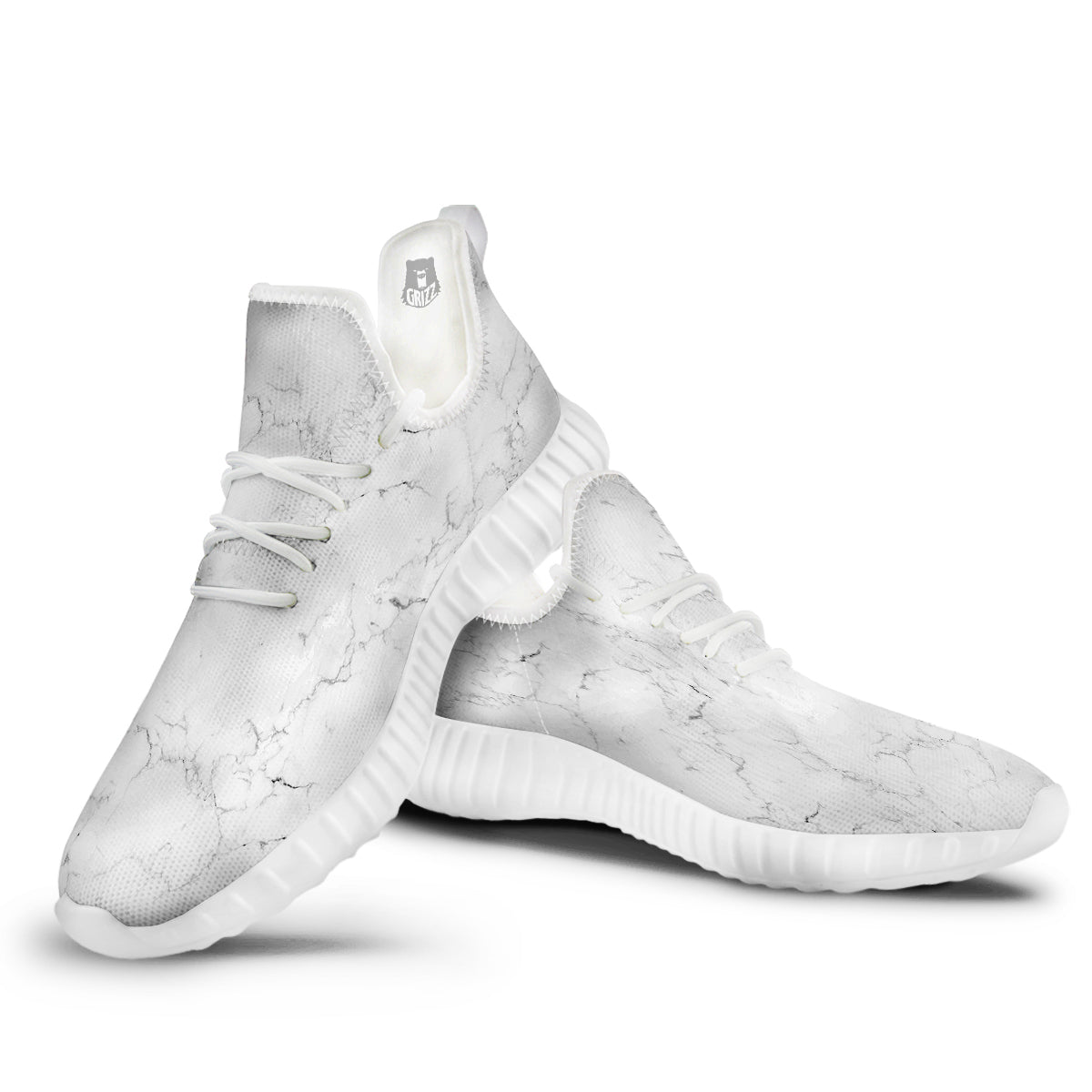 White Marble Pattern White Walking Shoes-grizzshop