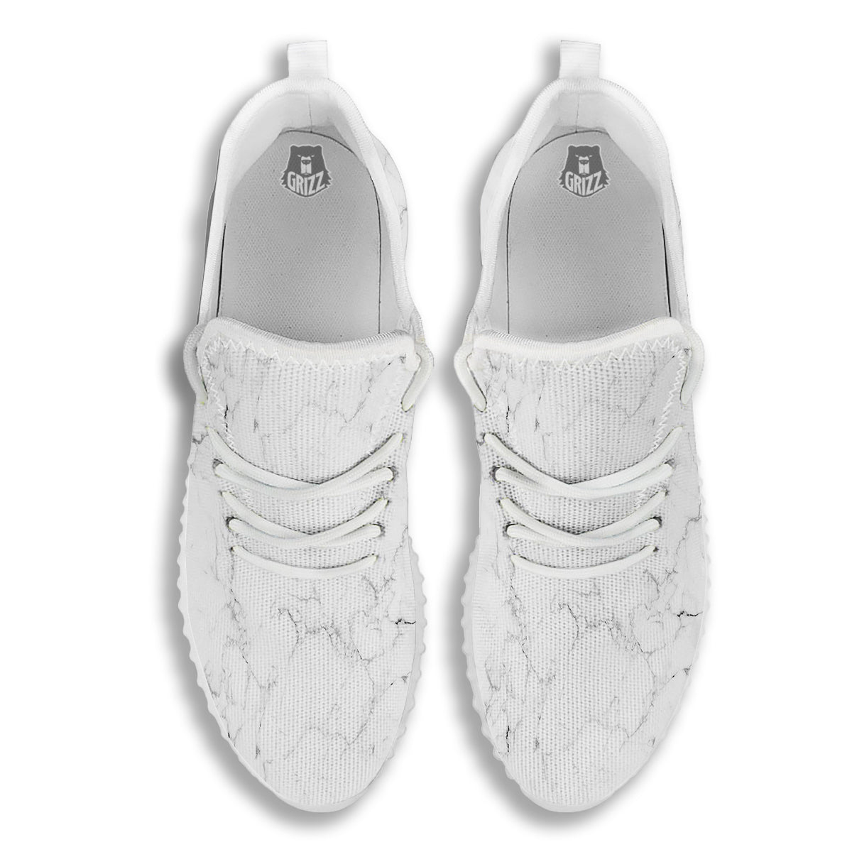 White Marble Pattern White Walking Shoes-grizzshop