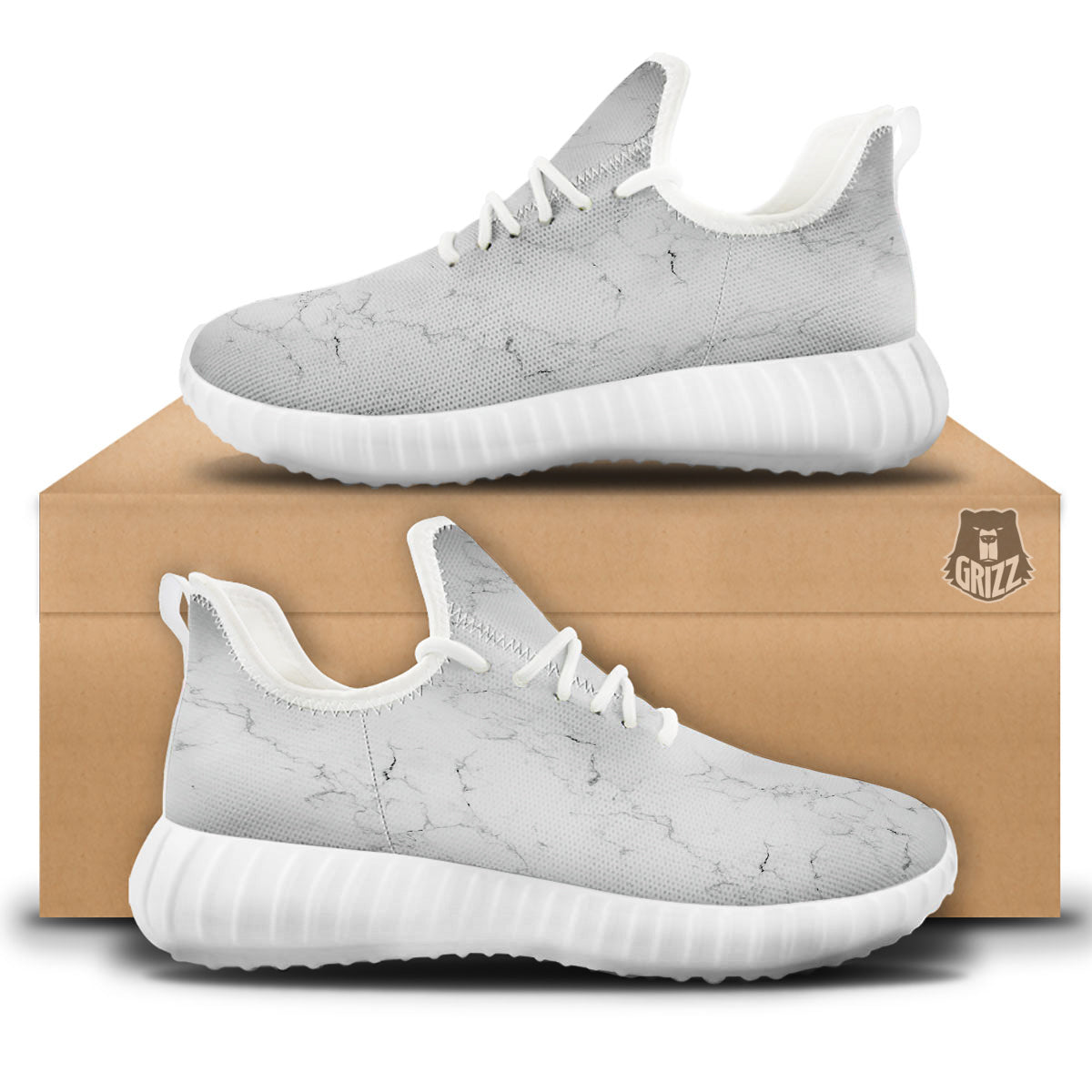 White Marble Pattern White Walking Shoes-grizzshop
