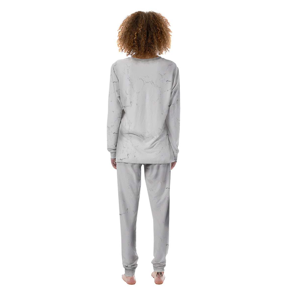White Marble Pattern Women's Pajamas-grizzshop