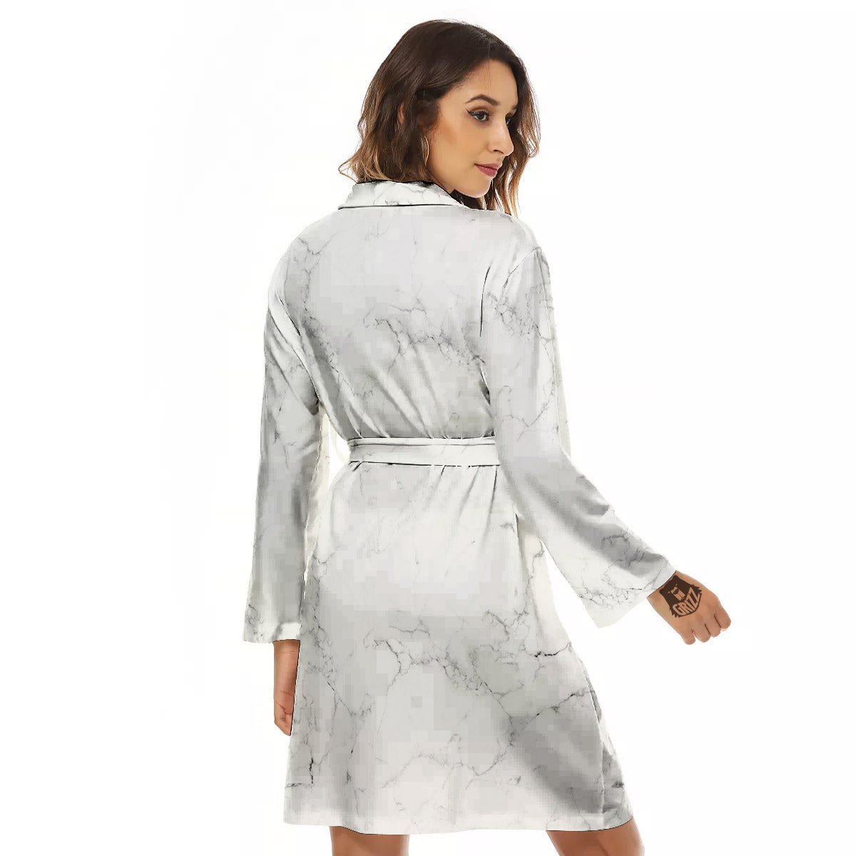 White Marble Pattern Women's Robe-grizzshop