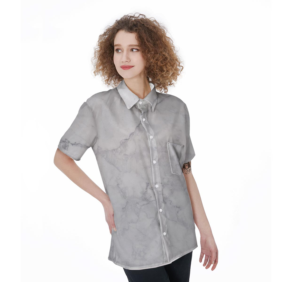 White Marble Women's Short Sleeve Shirts-grizzshop