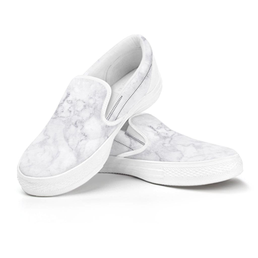 White Marble Women's Slip On Sneakers-grizzshop