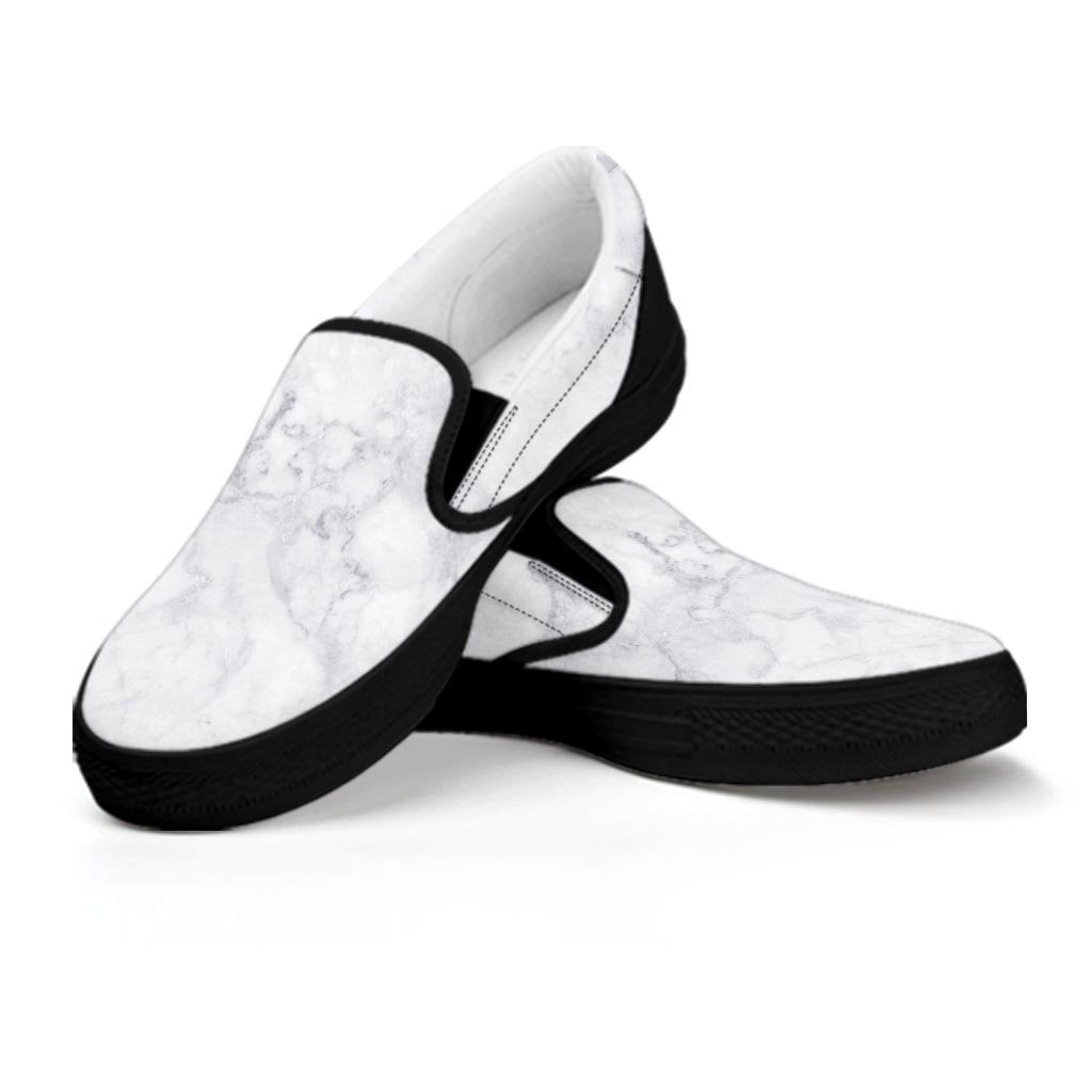 White Marble Women's Slip On Sneakers-grizzshop