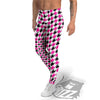 White Pink And Black Houndstooth Print Men's Leggings-grizzshop