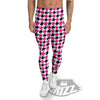 White Pink And Black Houndstooth Print Men's Leggings-grizzshop