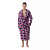 White Pink And Black Houndstooth Print Men's Robe-grizzshop