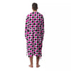 White Pink And Black Houndstooth Print Men's Robe-grizzshop