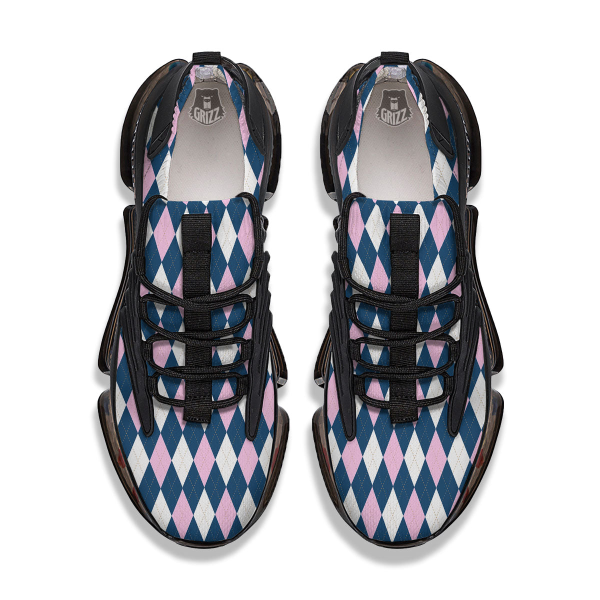 White Pink And Blue Argyle Print Pattern Black Gym Shoes-grizzshop