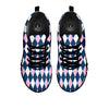 White Pink And Blue Argyle Print Pattern Black Sneaker-grizzshop