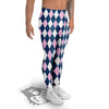 White Pink And Blue Argyle Print Pattern Men's Leggings-grizzshop