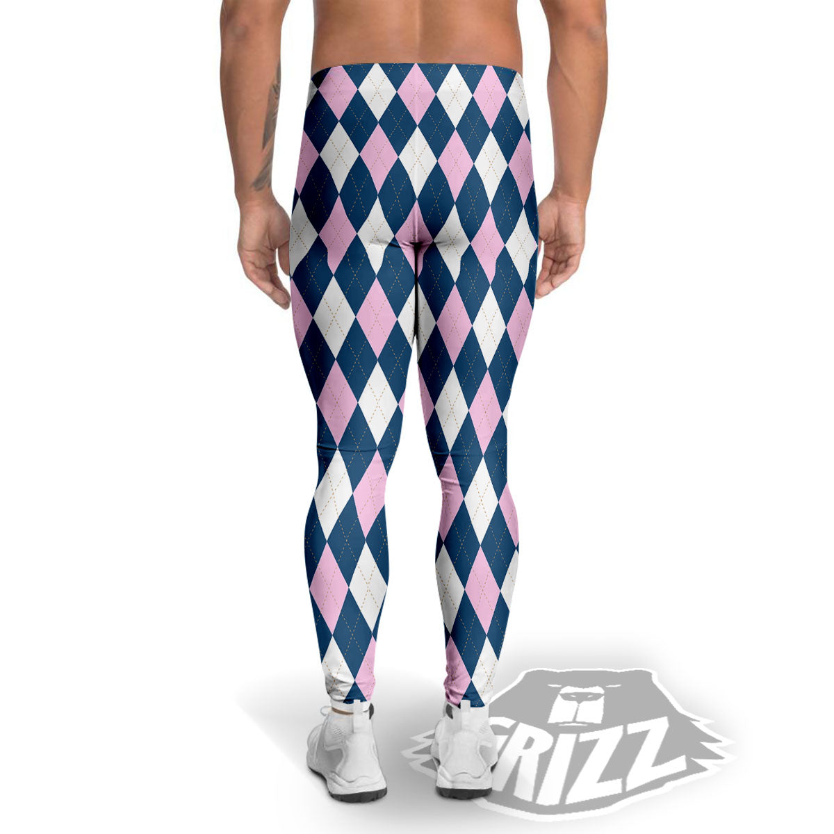 White Pink And Blue Argyle Print Pattern Men's Leggings-grizzshop