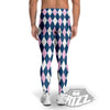 White Pink And Blue Argyle Print Pattern Men's Leggings-grizzshop