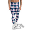 White Pink And Blue Argyle Print Pattern Men's Leggings-grizzshop