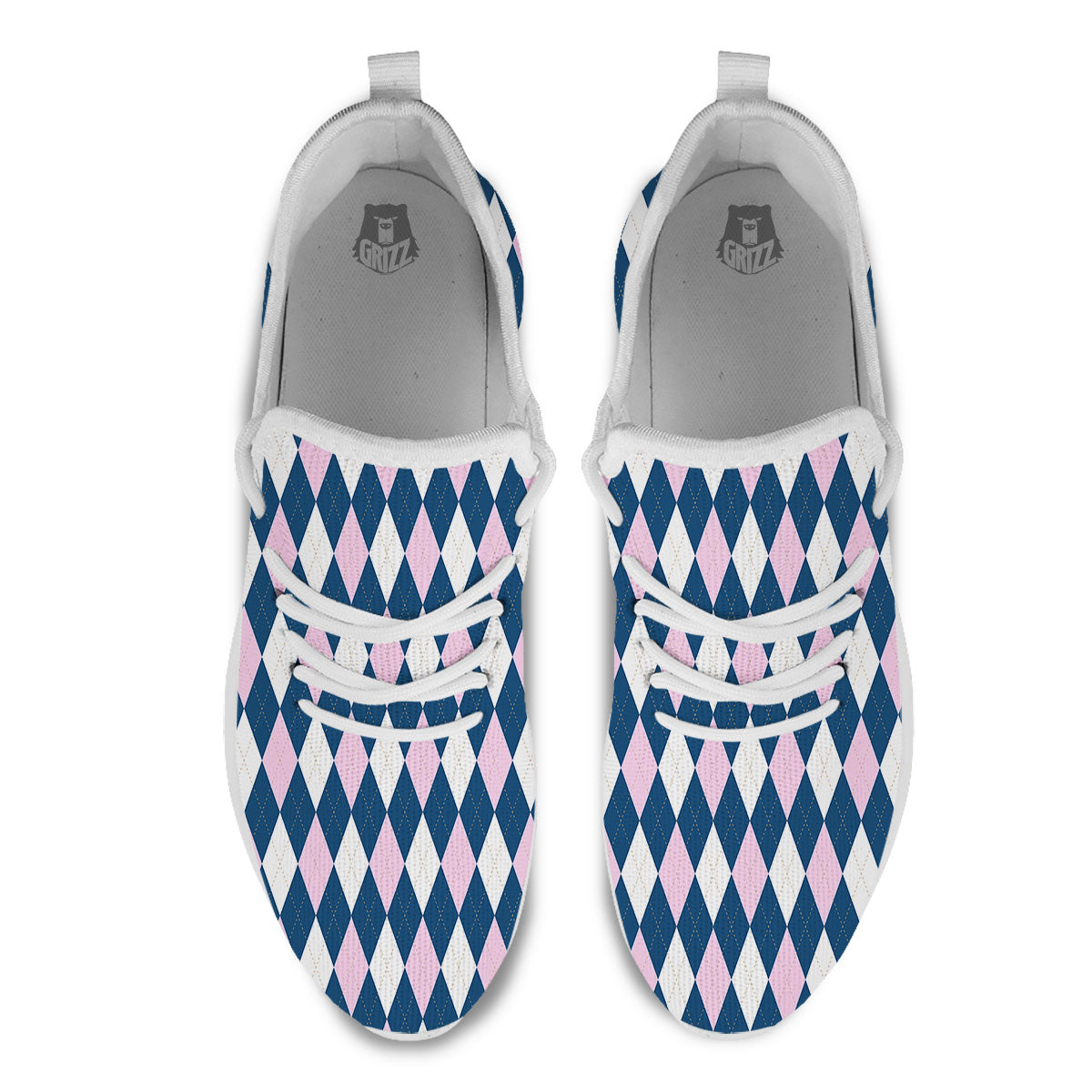 White Pink And Blue Argyle Print Pattern White Athletic Shoes-grizzshop