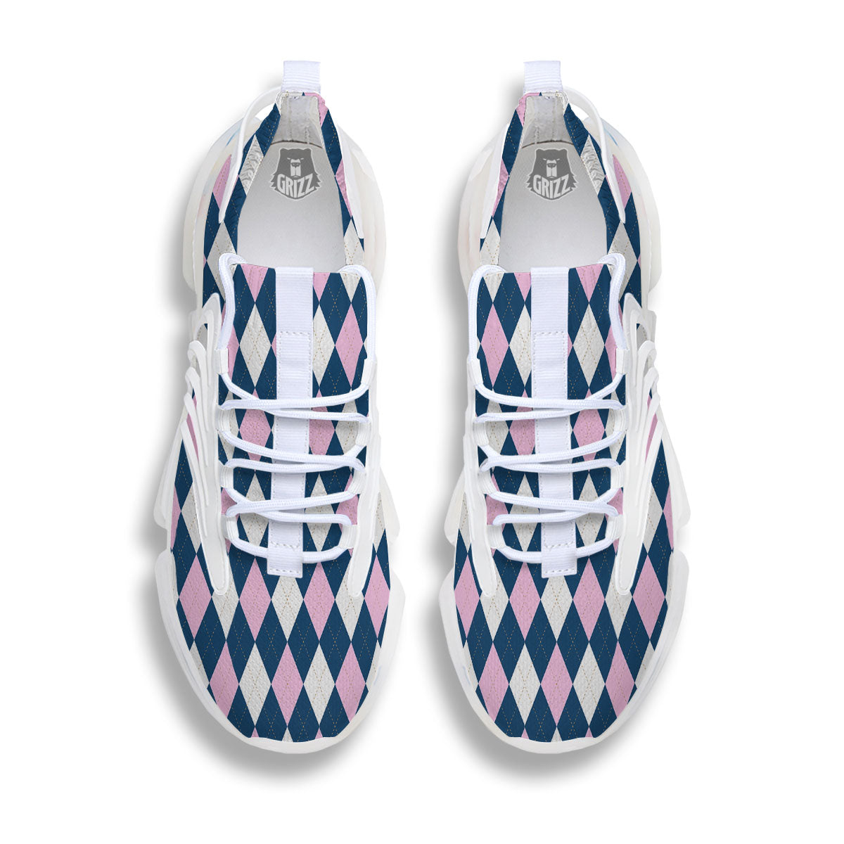 White Pink And Blue Argyle Print Pattern White Gym Shoes-grizzshop