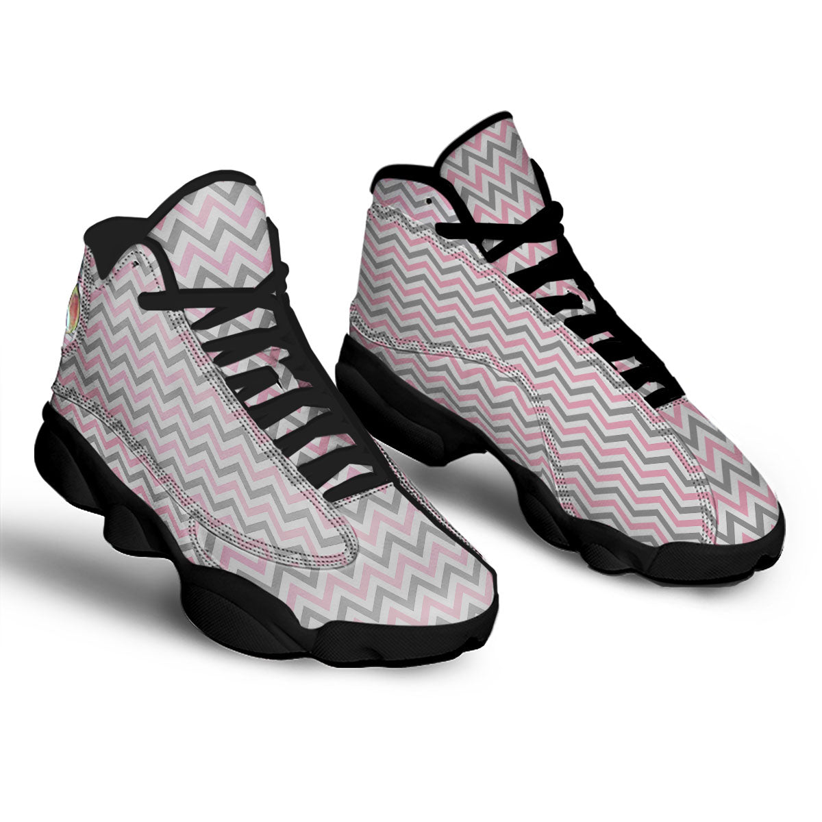 White Pink And Grey Chevron Print Black Basketball Shoes-grizzshop