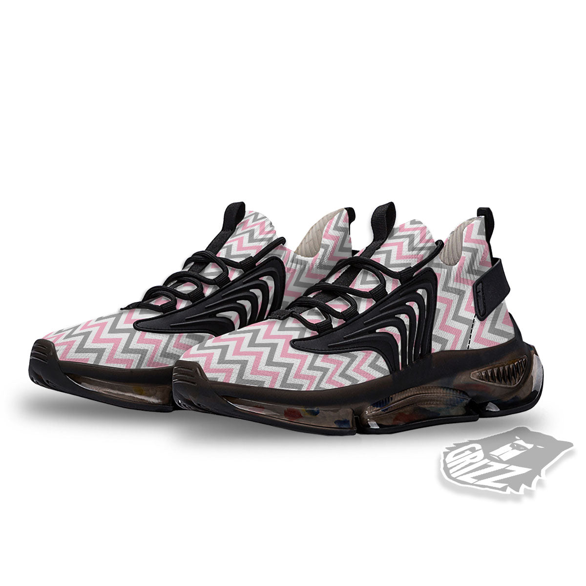 White Pink And Grey Chevron Print Black Gym Shoes-grizzshop