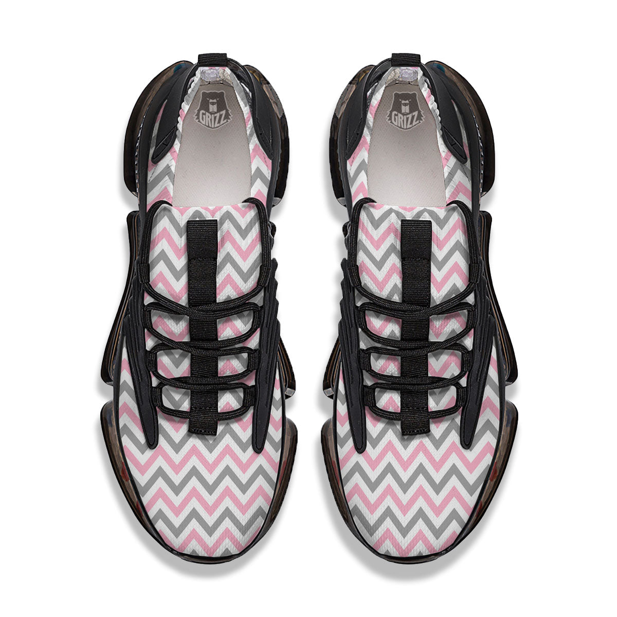 White Pink And Grey Chevron Print Black Gym Shoes-grizzshop