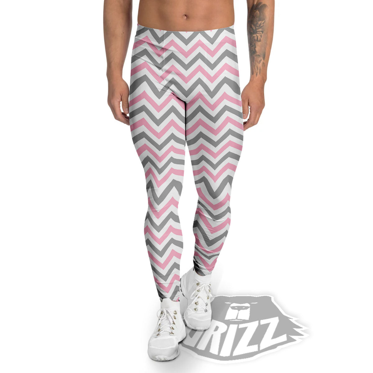 White Pink And Grey Chevron Print Men's Leggings-grizzshop