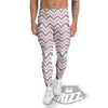 White Pink And Grey Chevron Print Men's Leggings-grizzshop