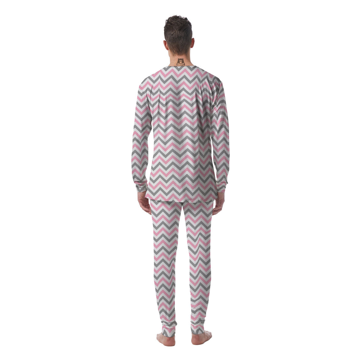 White Pink And Grey Chevron Print Men's Pajamas-grizzshop