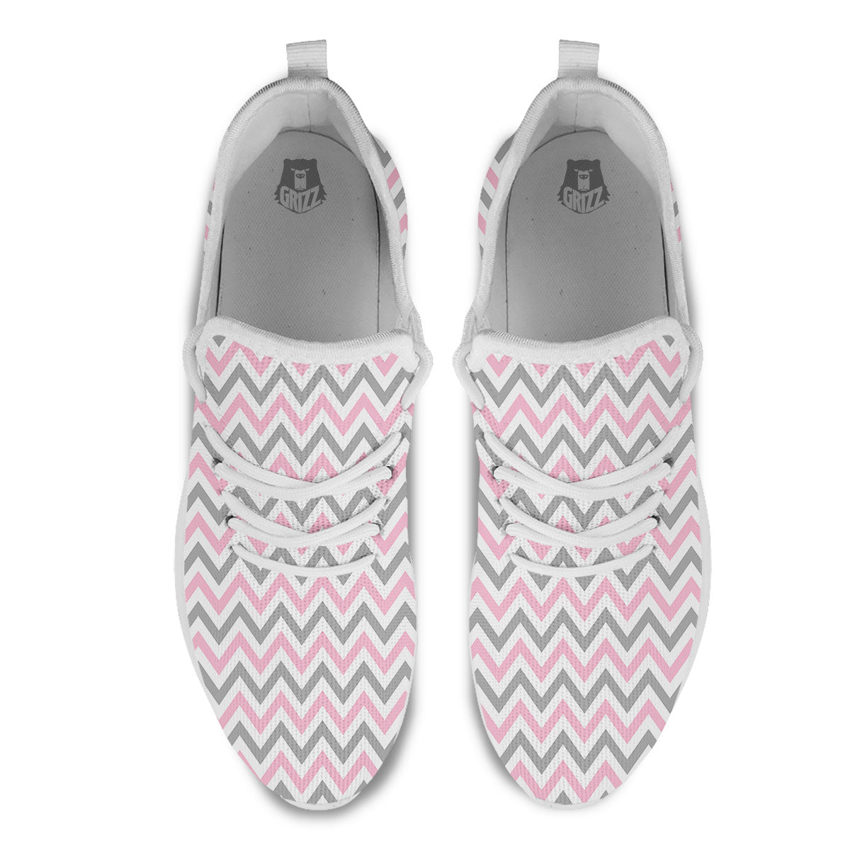 White Pink And Grey Chevron Print White Athletic Shoes-grizzshop