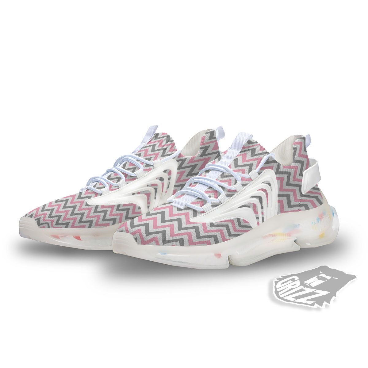 White Pink And Grey Chevron Print White Gym Shoes-grizzshop