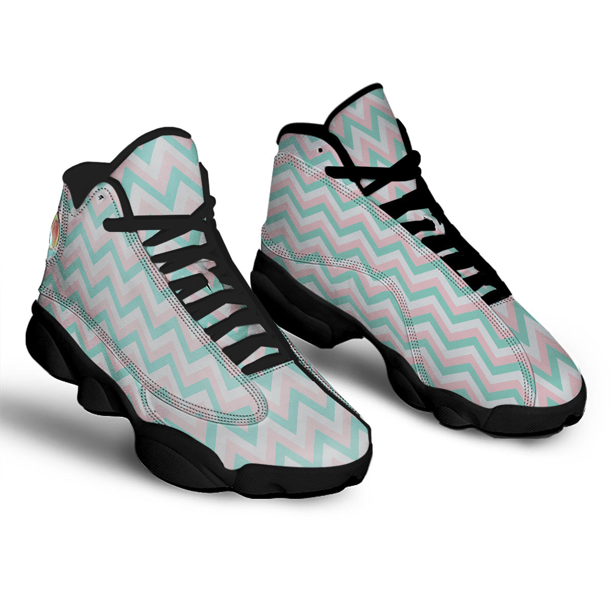White Pink And Navy Chevron Print Black Basketball Shoes-grizzshop