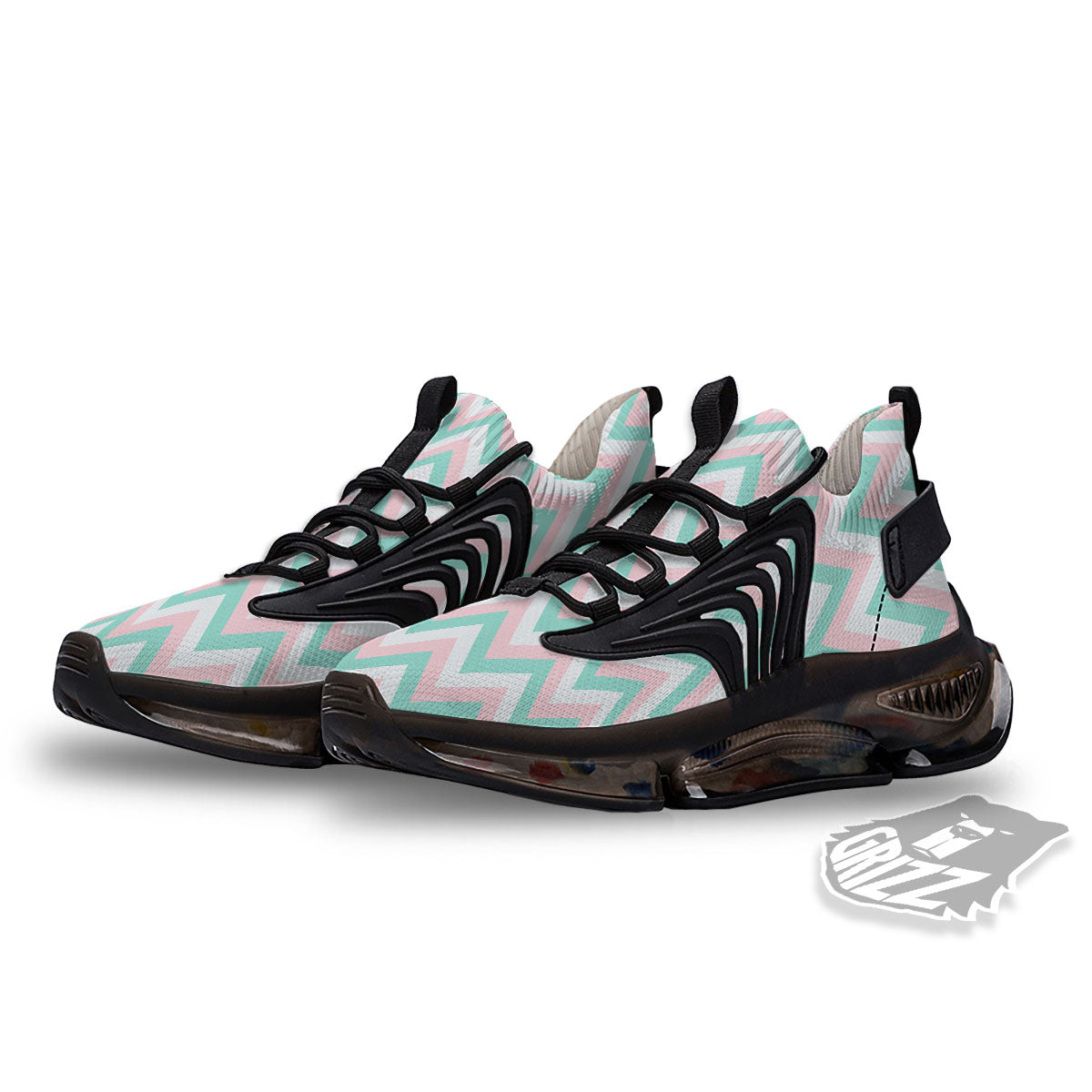 White Pink And Navy Chevron Print Black Gym Shoes-grizzshop