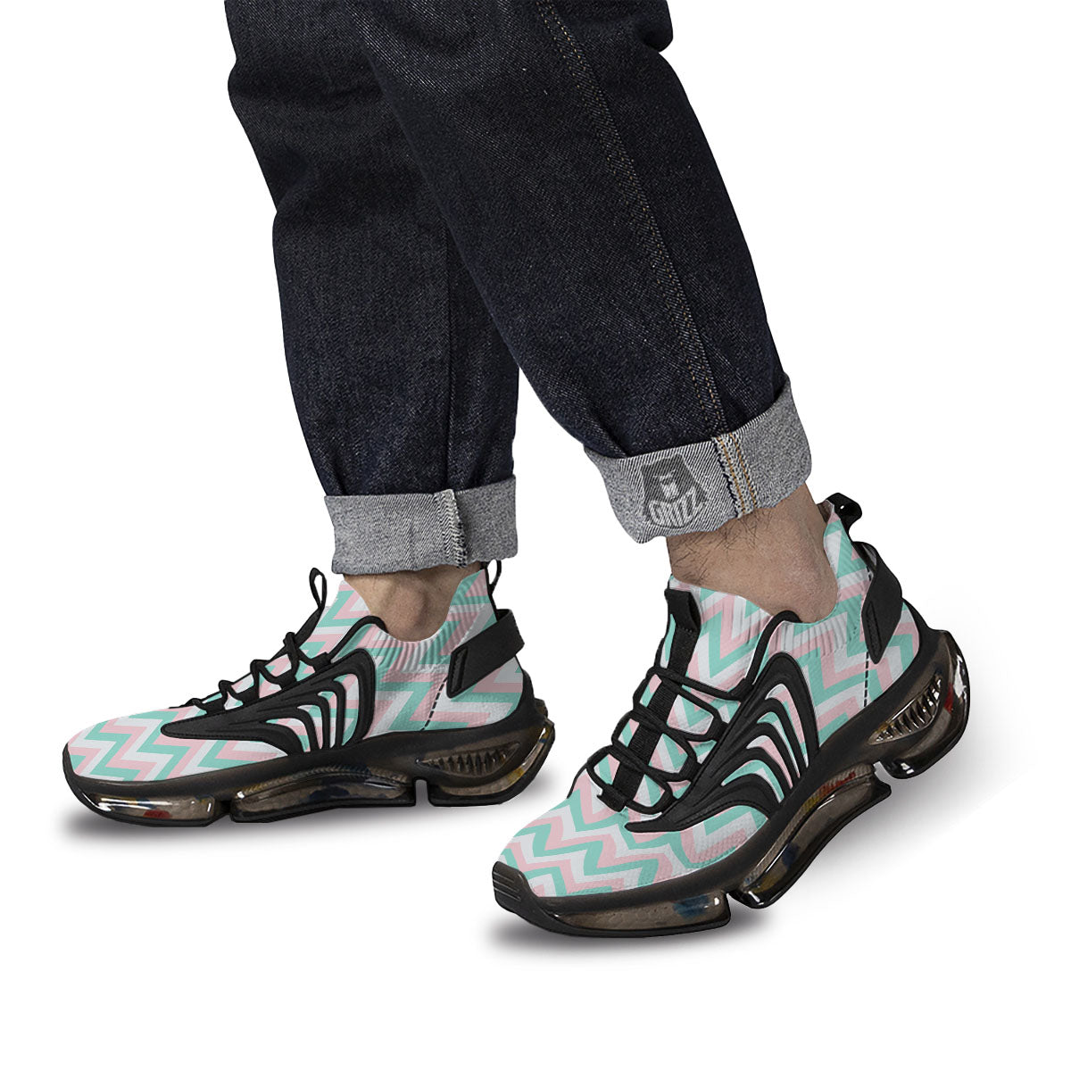 White Pink And Navy Chevron Print Black Gym Shoes-grizzshop