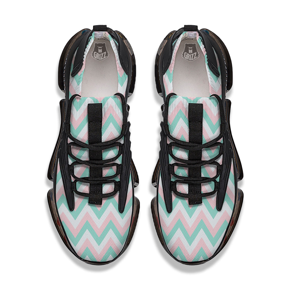 White Pink And Navy Chevron Print Black Gym Shoes-grizzshop