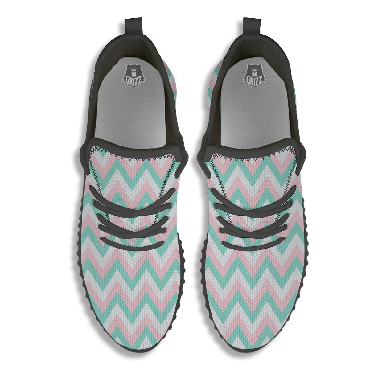 White Pink And Navy Chevron Print Black Walking Shoes-grizzshop