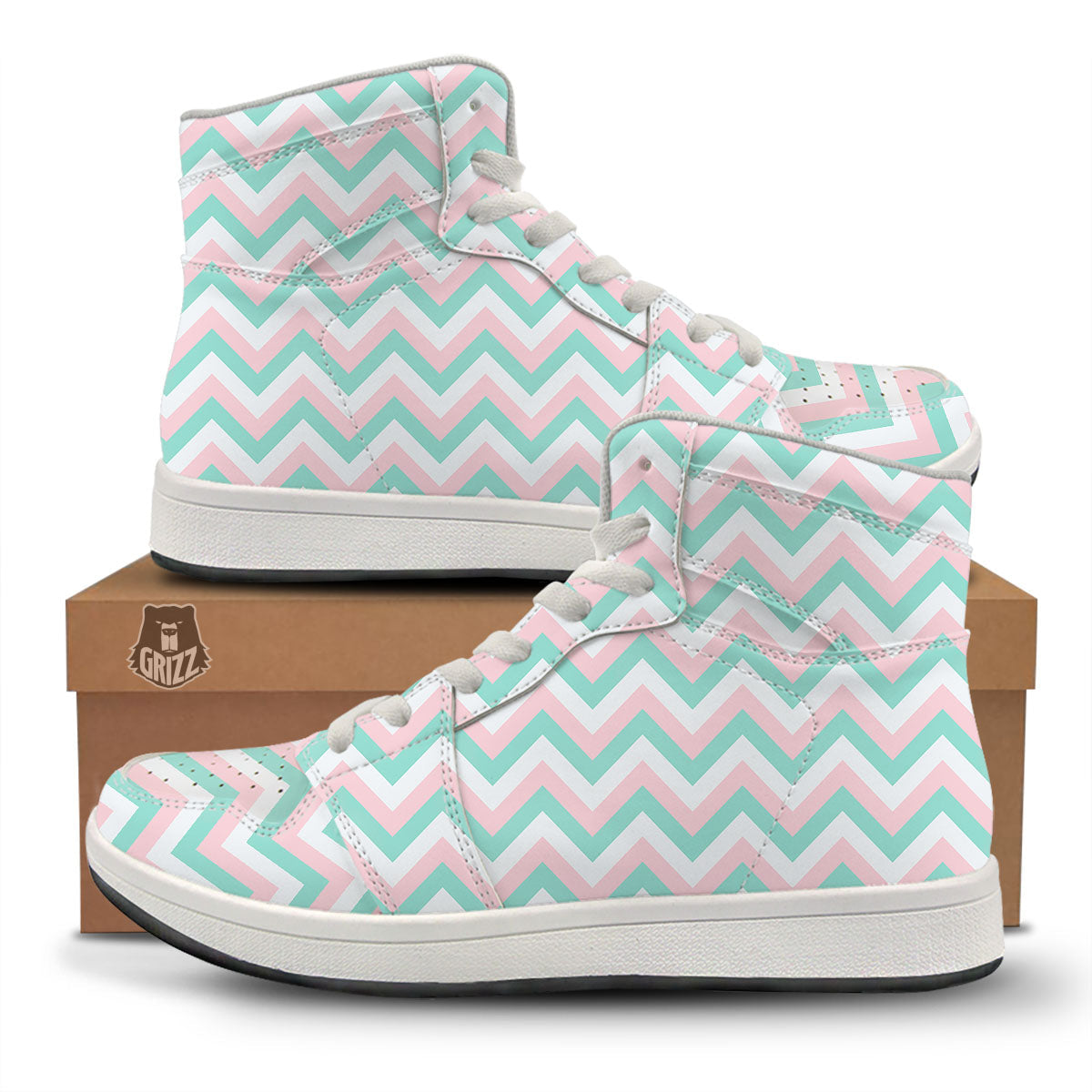 White Pink And Navy Chevron Print High Top Sneakers-grizzshop