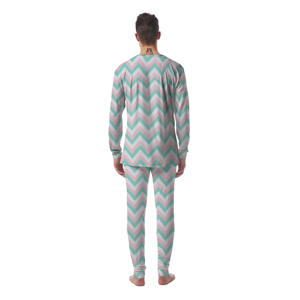 White Pink And Navy Chevron Print Men's Pajamas-grizzshop