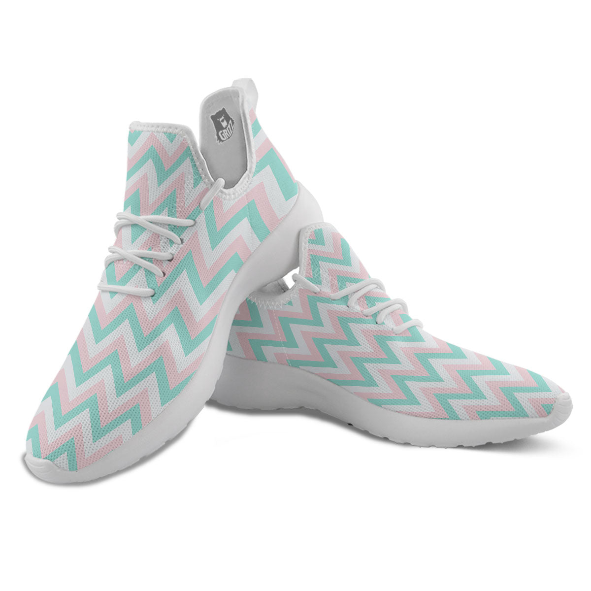 White Pink And Navy Chevron Print White Athletic Shoes-grizzshop