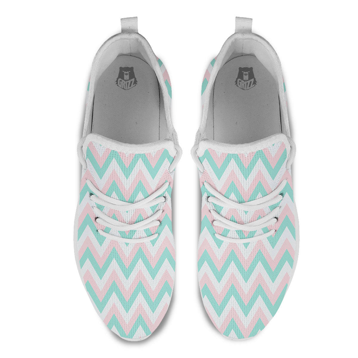 White Pink And Navy Chevron Print White Athletic Shoes-grizzshop