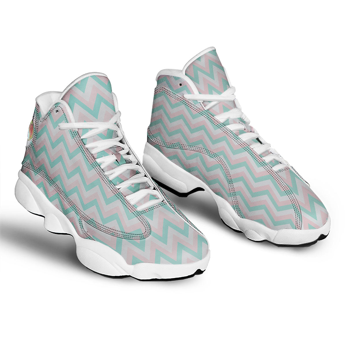 White Pink And Navy Chevron Print White Basketball Shoes-grizzshop