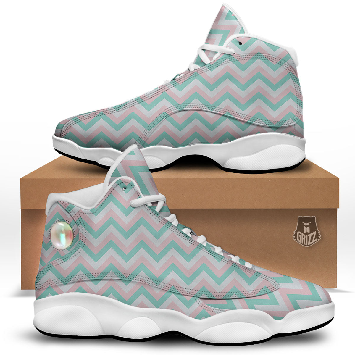 White Pink And Navy Chevron Print White Basketball Shoes-grizzshop