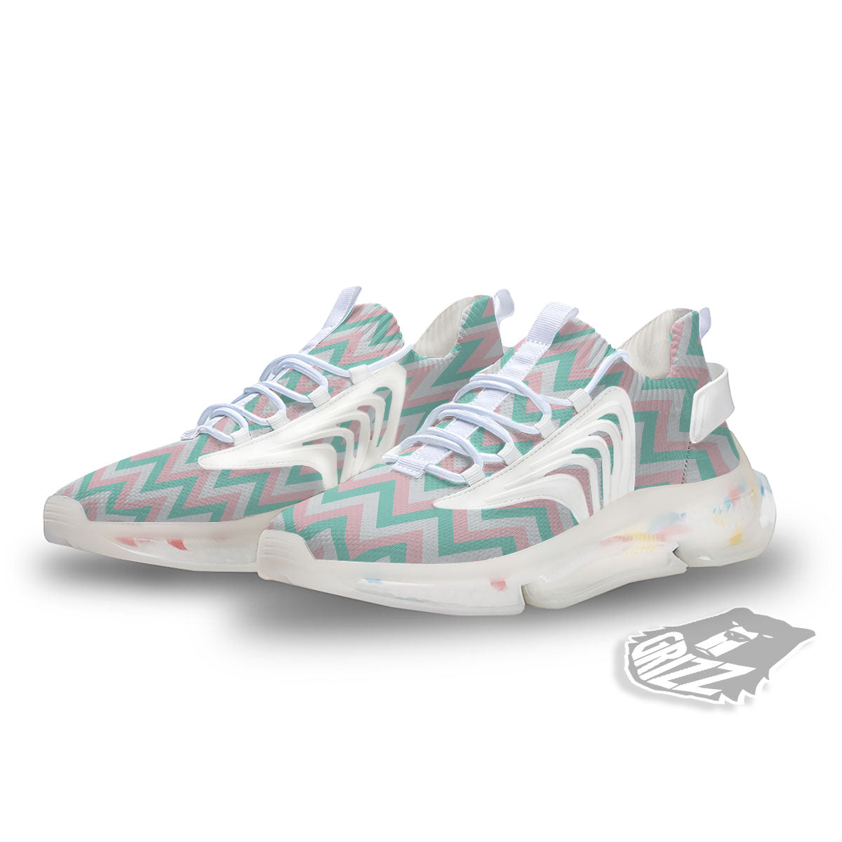 White Pink And Navy Chevron Print White Gym Shoes-grizzshop