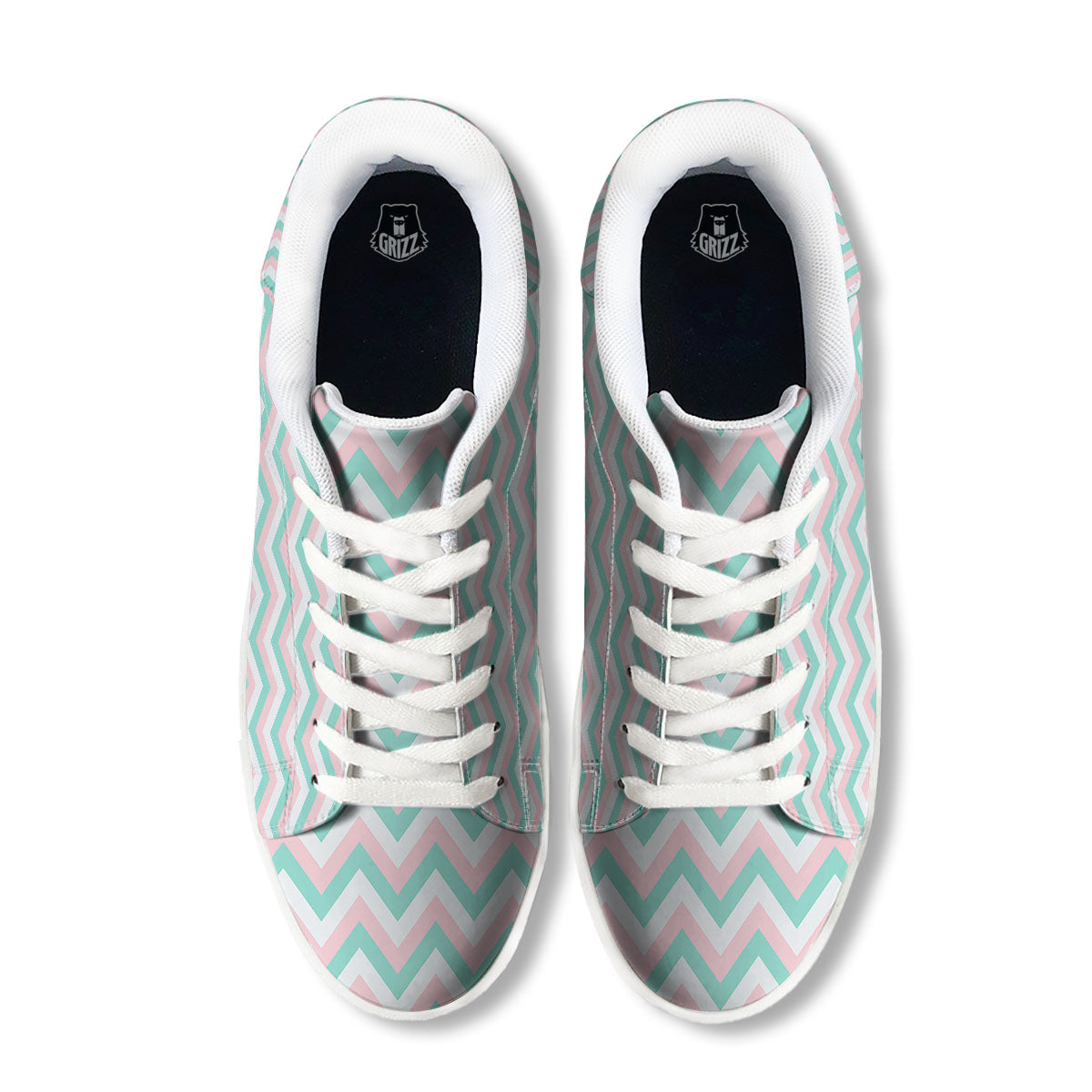 White Pink And Navy Chevron Print White Low Top Sneakers-grizzshop