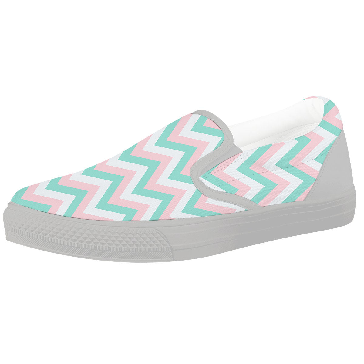 White Pink And Navy Chevron Print White Slip On Shoes-grizzshop